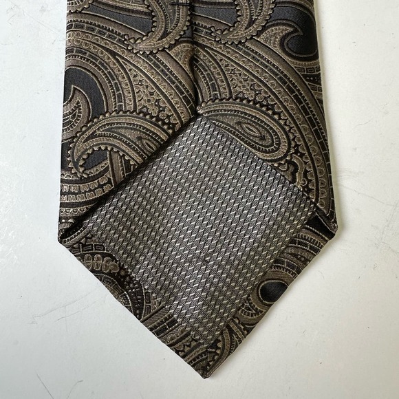 Vintage Colours Alexander Julian Black + Tan Paisley Tie Polyester 3.5" Wide - Picture 6 of 7